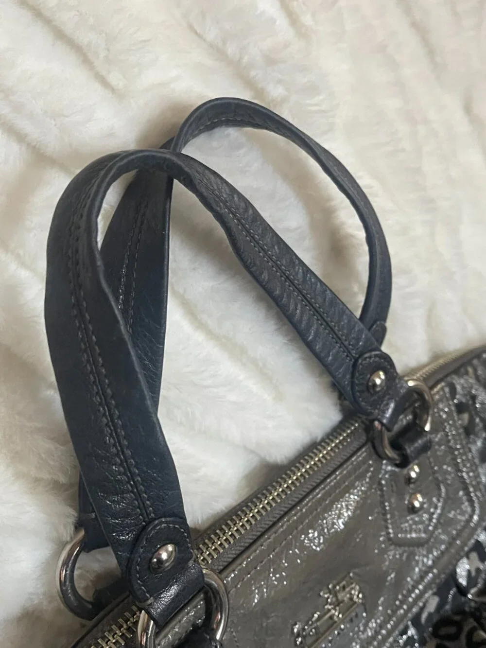 Coach Metallic Silver/Black Ocelot Leopard